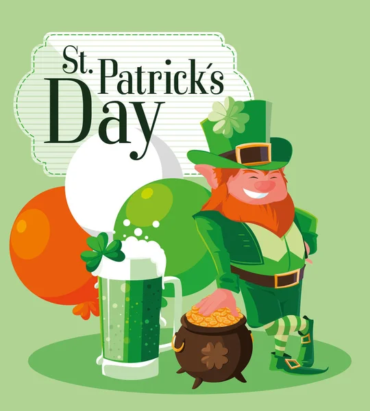 St patrick dia com leprechaun e ícones —  Vetores de Stock