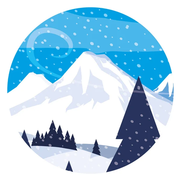 Сніговий пейзаж природа в круглій рамці — стоковий вектор