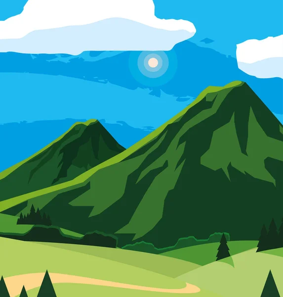 Paisaje escena montañosa icono — Vector de stock