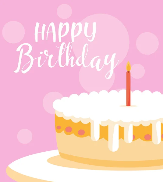 Glückwunschkarte mit süßem Kuchen und Kerze — Stockvektor