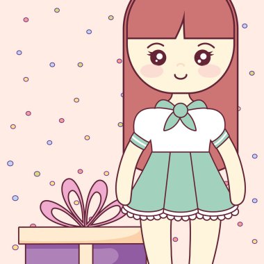 Hediye vektör çizim tasarım ile şirin ve küçük kız