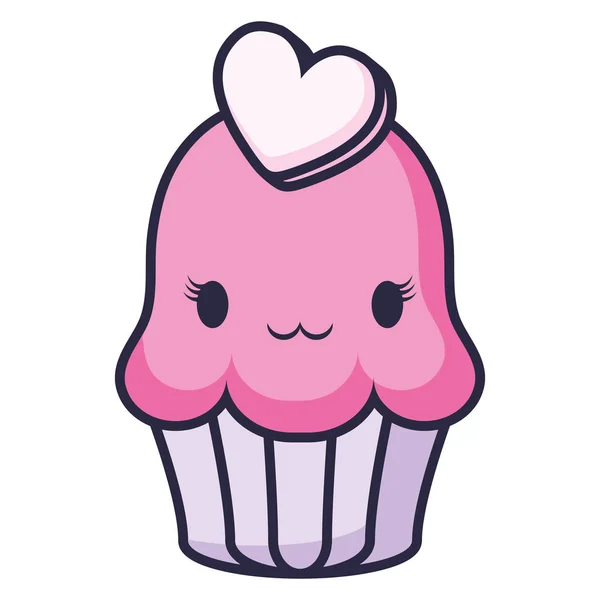 Cupcake sucré caractère kawaii — Image vectorielle