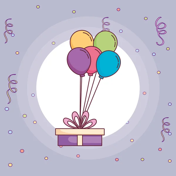 Caixa de presente presente com balões de hélio — Vetor de Stock
