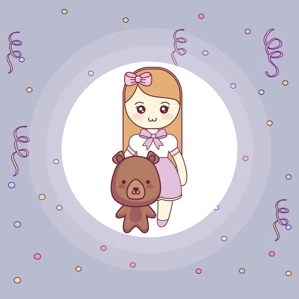 Carino e piccolo orso con ragazza — Vettoriale Stock