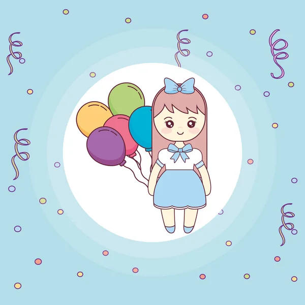 Милая и маленькая девочка с воздушными шарами гелий — стоковый вектор