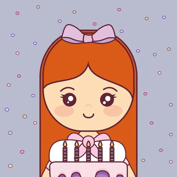 Χαριτωμένο και μικρό κορίτσι με γλυκά κέικ — Διανυσματικό Αρχείο