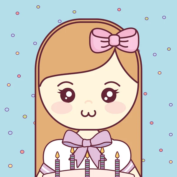 Linda y niña con pastel dulce — Vector de stock