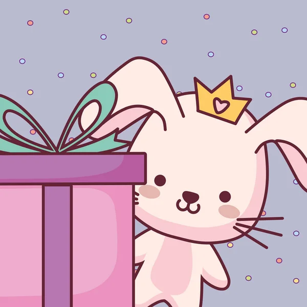 Lindo y pequeño conejo con regalo — Vector de stock