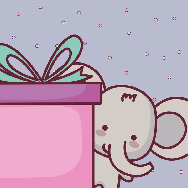 Niedlich und kleiner Elefant mit Geschenk — Stockvektor