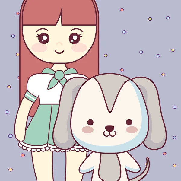 Roztomilý a malý pes s holkou — Stockový vektor