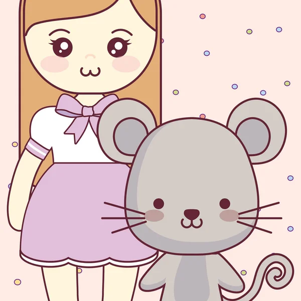 Roztomilý a malou myš s holkou — Stockový vektor