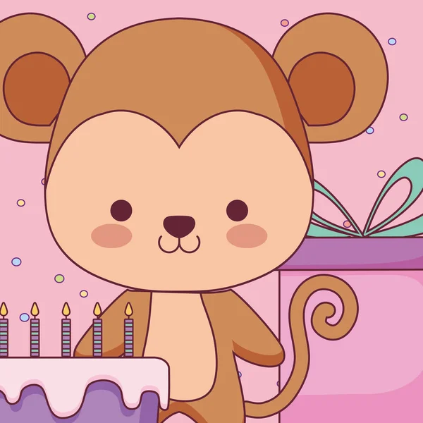 Niedlich und kleiner Affe mit süßem Kuchen — Stockvektor