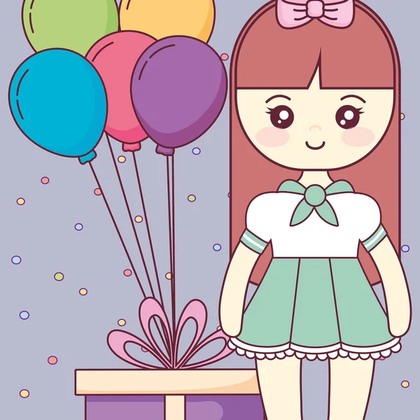 Bonito e menina com balões hélio — Vetor de Stock