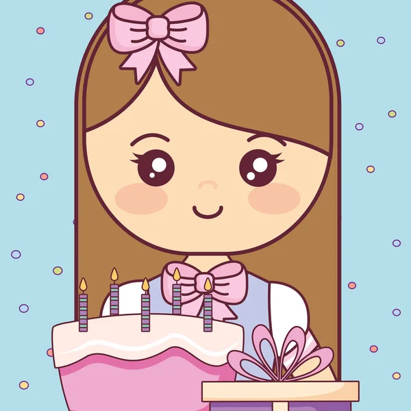 Cute and little girl with sweet cake — Stock Vector