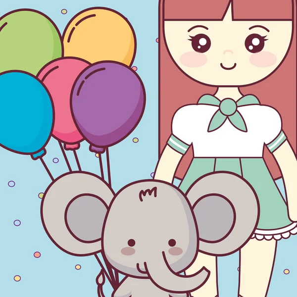 可爱和小象与女孩 — 图库矢量图片