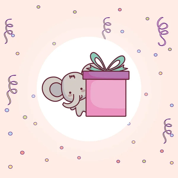 Elefante lindo y pequeño con regalo — Vector de stock