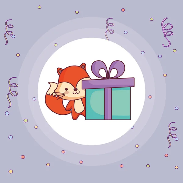 Cute and little fox with gift — Stock Vector