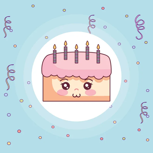 Gâteau d'anniversaire doux avec des bougies kawaii — Image vectorielle