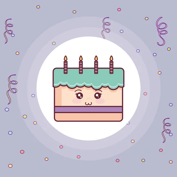 Süße Geburtstagstorte mit Kerzen kawaii — Stockvektor