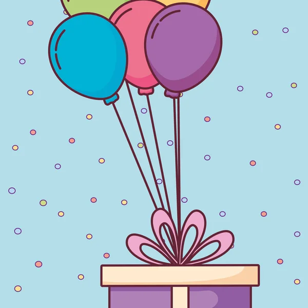Geschenk-Box mit Luftballons Helium — Stockvektor