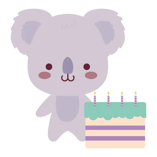Cute and little koala with sweet cake — Stock Vector