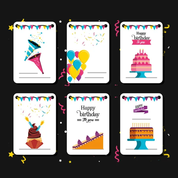 Ensemble de carte d'anniversaire avec décoration — Image vectorielle