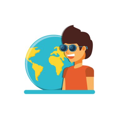 Dünya gezegeni olan turist adam