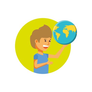 Dünya gezegeni olan turist adam