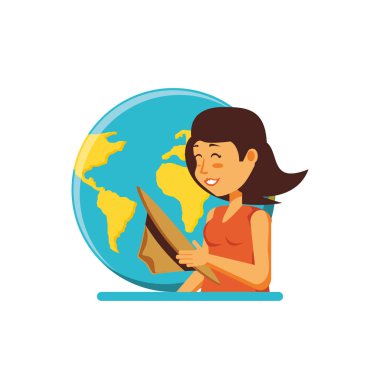 kadın turist şapka ve dünya gezegen ile