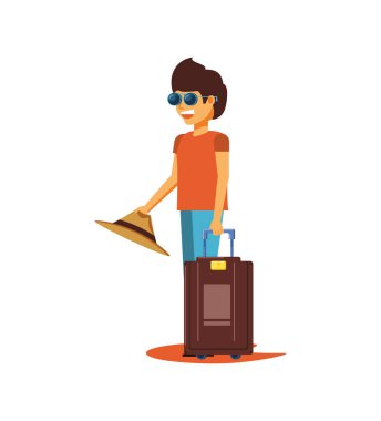 Bavul avatar karakter olan turist adam