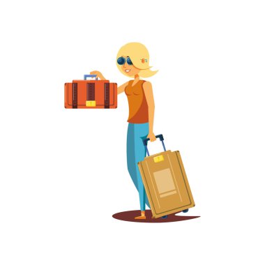 kadın turist bavul avatar karakter ile