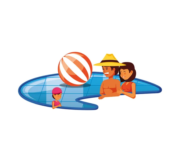 Family in pool luxury scene — Stock Vector