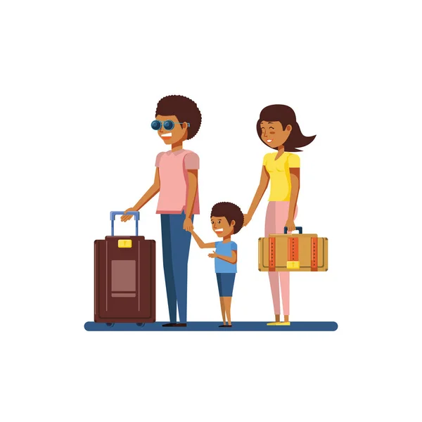Familiares turísticos con maletas — Vector de stock