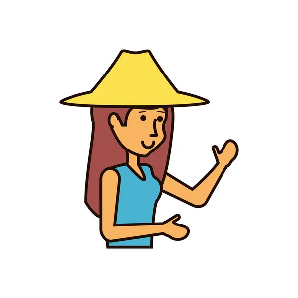 Turista mujer con carácter de avatar sombrero — Vector de stock
