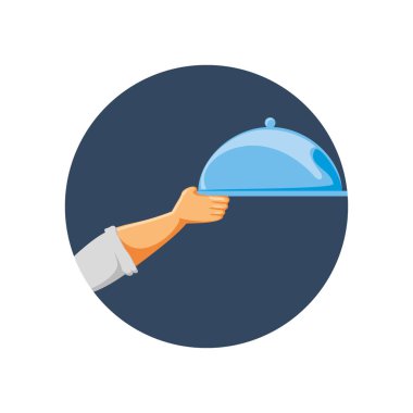 Servis tepsisi izole simgesi ile el