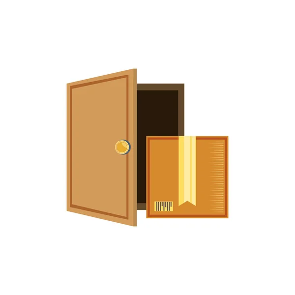 Kartonnen doos met deur delivery service — Stockvector