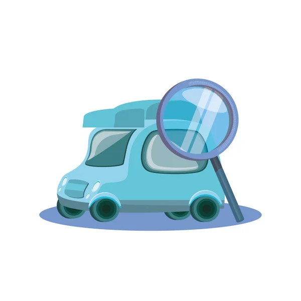 Petite voiture de livraison avec loupe — Image vectorielle