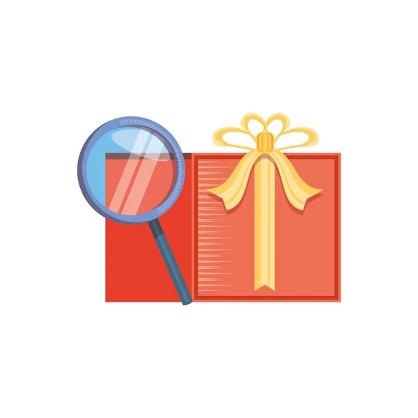 Search magnifying glass with gift — Stock Vector