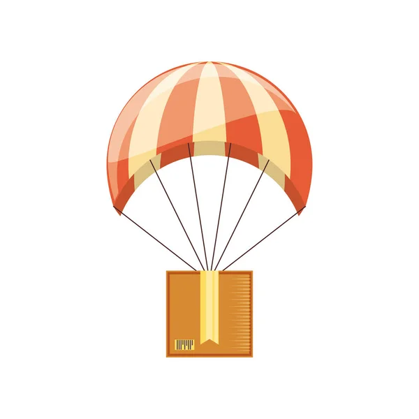 Boîte en carton avec service de livraison de parachute — Image vectorielle