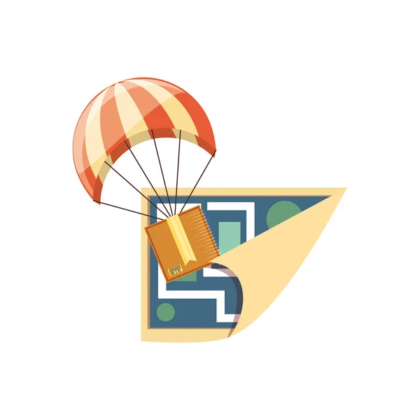 带箱式送货服务的降落伞飞行 — 图库矢量图片