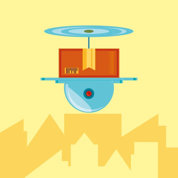 Drone technology with box carton in cityscape — Stock Vector