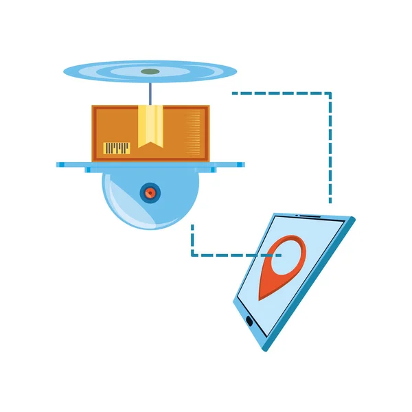 Tecnología de drones con caja de cartón y tableta — Vector de stock