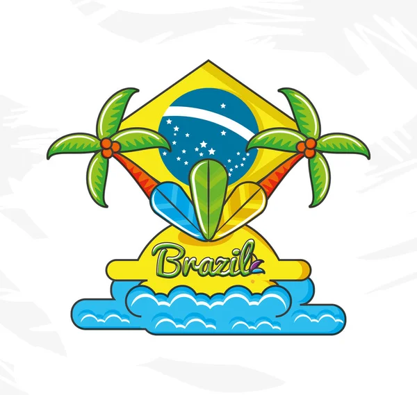 Bandera de Brasil con iconos de la cultura — Vector de stock