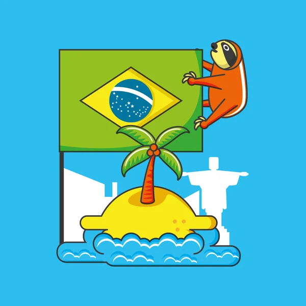 Bandera de Brasil con iconos de la cultura — Vector de stock