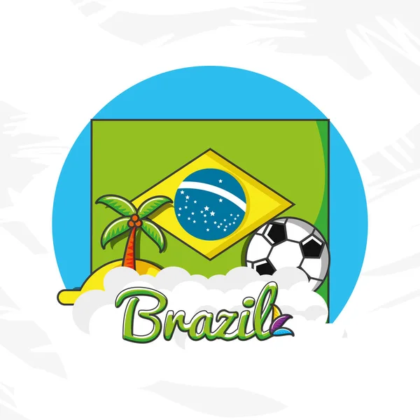 Bandiera del Brasile con icone della cultura — Vettoriale Stock