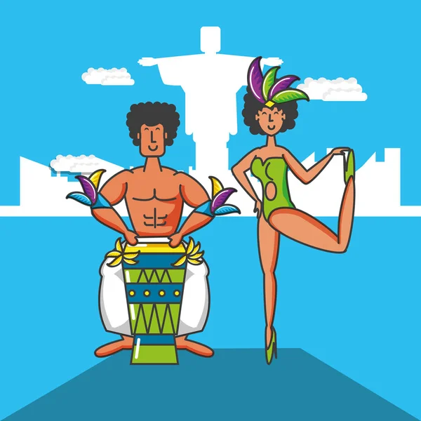 Couple danseurs brésiliens personnages — Image vectorielle