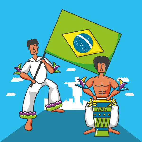Zenészek brazilok trópusi karakterek — Stock Vector