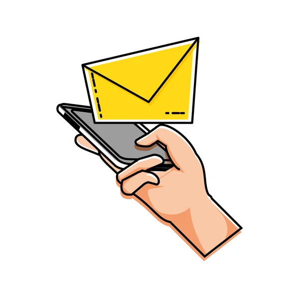 Mão usando smartphone com e-mail envelope —  Vetores de Stock