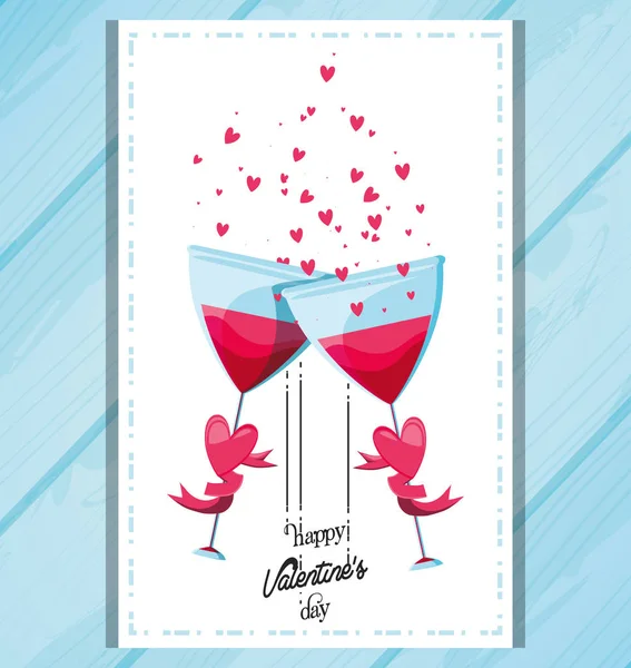 Valentinstag-Karte mit Gläsern zum Anstoßen — Stockvektor
