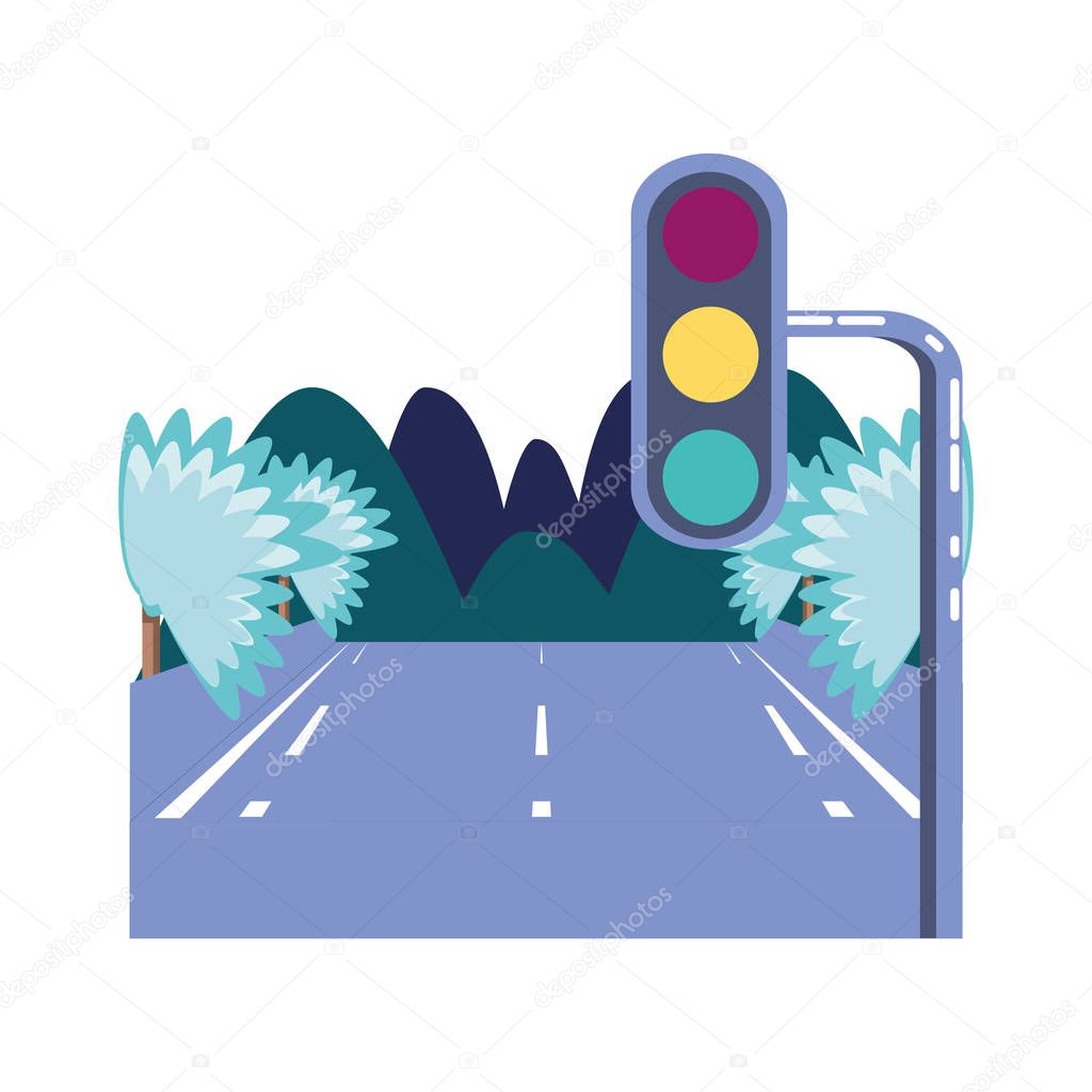city road with traffic light scene icon